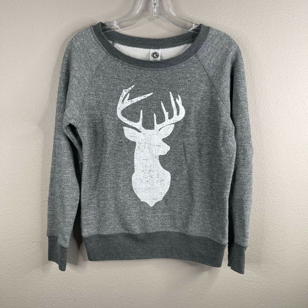 S Blanks Womens Sweatshirt Size M Gray‎ Deer Hunters Crew Neck Long Sleeve Farm